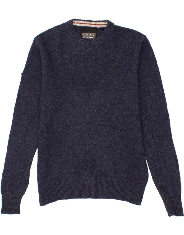 SUPERDRY Womens Crew Neck Jumper Sweater UK 18 XL Navy Blue Lambswool Transparent Opaque Sheer SUPERDRY Womens Crew Neck Jumper Sweater UK 18 XL Navy Blue Lambswool Transparent Opaque Sheer