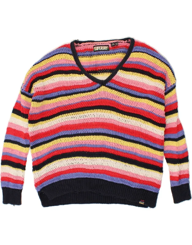 SUPERDRY Womens V-Neck Jumper Sweater UK 12 Medium Multicoloured Striped Plaid Sweater Polka Dot Checkered SUPERDRY Womens V-Neck Jumper Sweater UK 12 Medium Multicoloured Striped Plaid Sweater Polka Dot Checkered