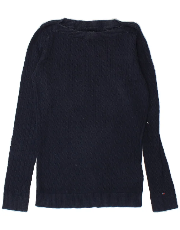 TOMMY HILFIGER Womens Boat Neck Jumper Sweater UK 12 Medium Navy Blue Ribbed Striped Patterned TOMMY HILFIGER Womens Boat Neck Jumper Sweater UK 12 Medium Navy Blue Ribbed Striped Patterned