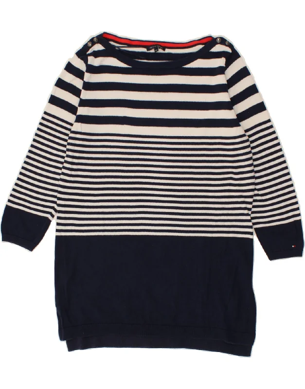 TOMMY HILFIGER Womens Boat Neck Jumper Sweater UK 20 2XL Navy Blue Striped Cotton Fabric Linen Fabric Terry Fabric TOMMY HILFIGER Womens Boat Neck Jumper Sweater UK 20 2XL Navy Blue Striped Cotton Fabric Linen Fabric Terry Fabric