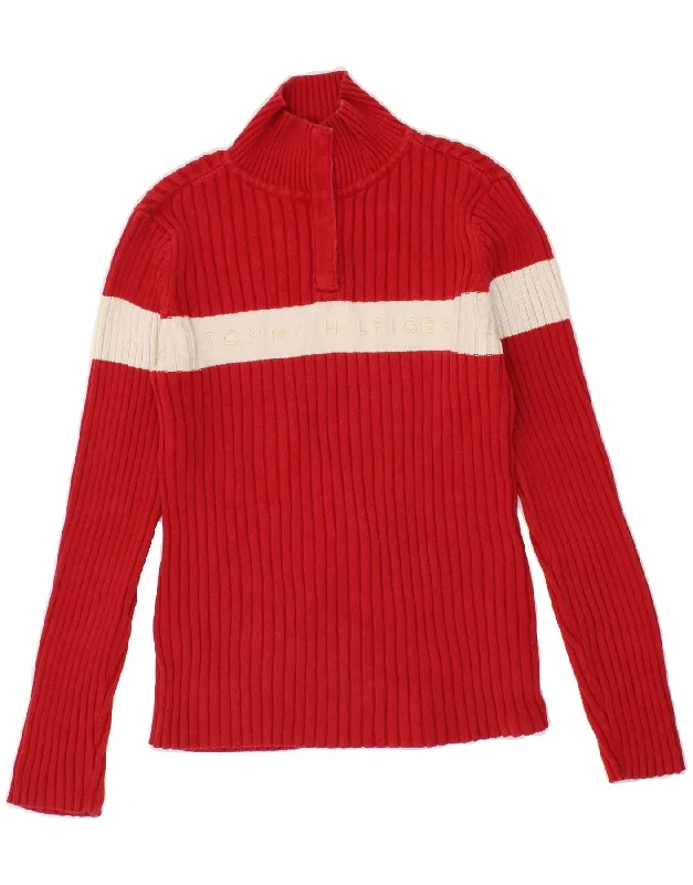 TOMMY HILFIGER Womens Button Neck Jumper Sweater UK 10 Small Red Slim Fit Regular Fit Oversized TOMMY HILFIGER Womens Button Neck Jumper Sweater UK 10 Small Red Slim Fit Regular Fit Oversized