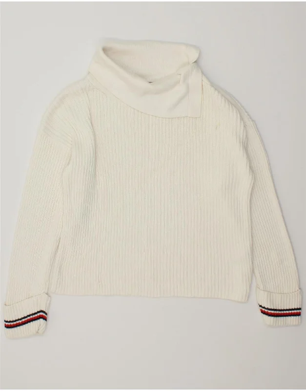 TOMMY HILFIGER Womens Crop Roll Neck Jumper Sweater UK 10 Small White Polka Dot Checkered Tartan TOMMY HILFIGER Womens Crop Roll Neck Jumper Sweater UK 10 Small White Polka Dot Checkered Tartan