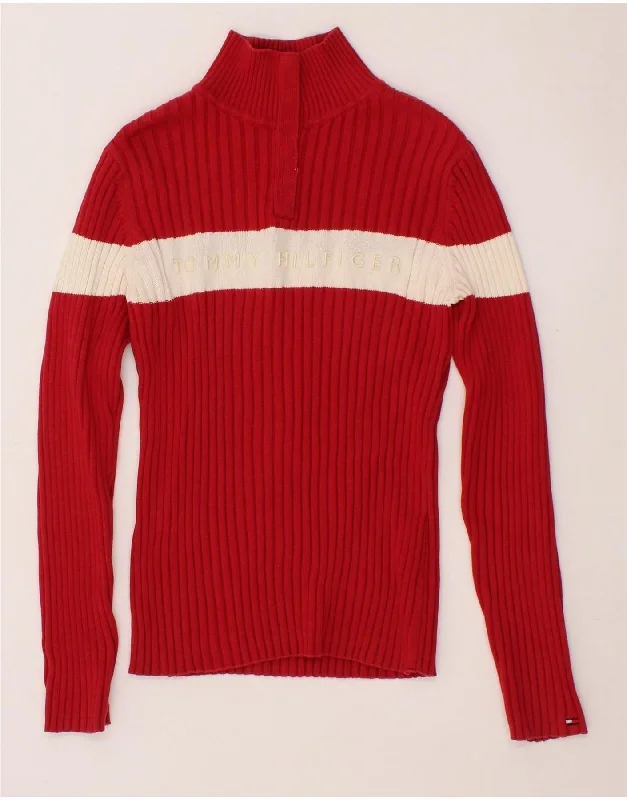 TOMMY HILFIGER Womens Graphic Button Neck Jumper Sweater UK 6 XS Red Sweater Knitwear Pullover TOMMY HILFIGER Womens Graphic Button Neck Jumper Sweater UK 6 XS Red Sweater Knitwear Pullover
