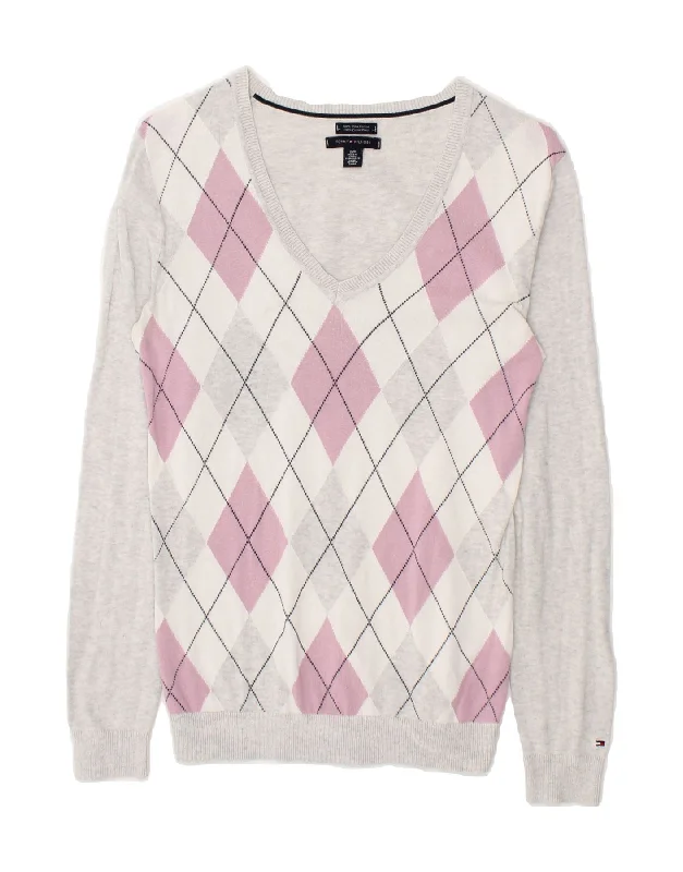 TOMMY HILFIGER Womens V-Neck Jumper Sweater UK 10 Small Grey Sweater Knitwear Pullover TOMMY HILFIGER Womens V-Neck Jumper Sweater UK 10 Small Grey Sweater Knitwear Pullover