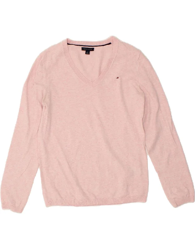 TOMMY HILFIGER Womens V-Neck Jumper Sweater UK 12 Medium Pink Cotton Plaid Sweater Polka Dot Checkered TOMMY HILFIGER Womens V-Neck Jumper Sweater UK 12 Medium Pink Cotton Plaid Sweater Polka Dot Checkered