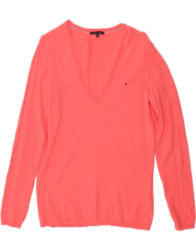 TOMMY HILFIGER Womens V-Neck Jumper Sweater UK 18 XL Pink Cotton Fitted Loose Oversized TOMMY HILFIGER Womens V-Neck Jumper Sweater UK 18 XL Pink Cotton Fitted Loose Oversized