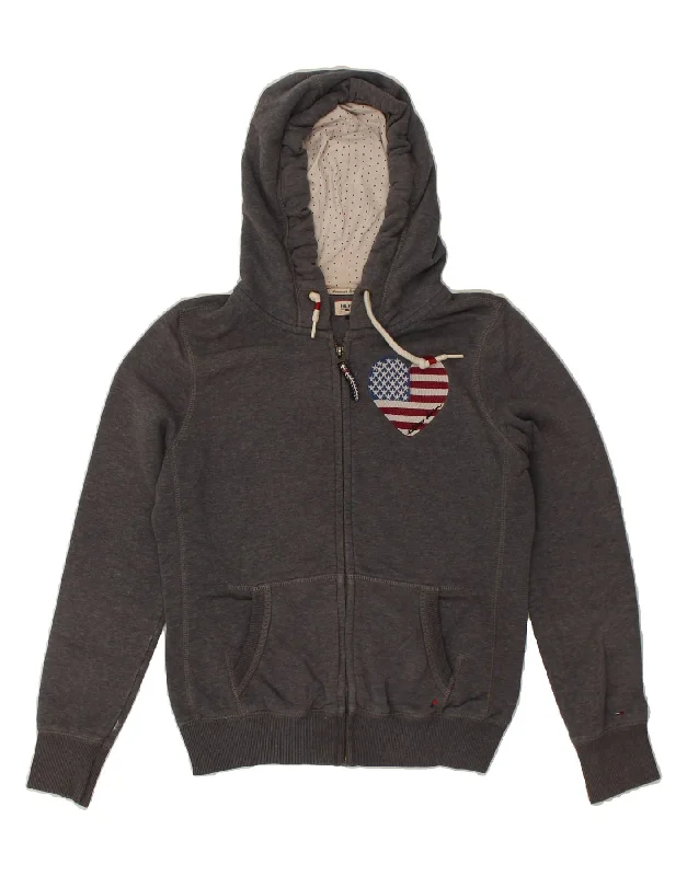 TOMMY HILFIGER Womens Zip Hoodie Sweater UK 10 Small Grey Cotton Heart Spandex Rayon Corduroy TOMMY HILFIGER Womens Zip Hoodie Sweater UK 10 Small Grey Cotton Heart Spandex Rayon Corduroy