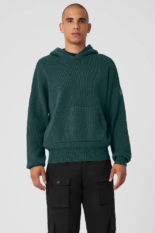 Scholar Hooded Sweater - Midnight Green Chenille Brocade Lace