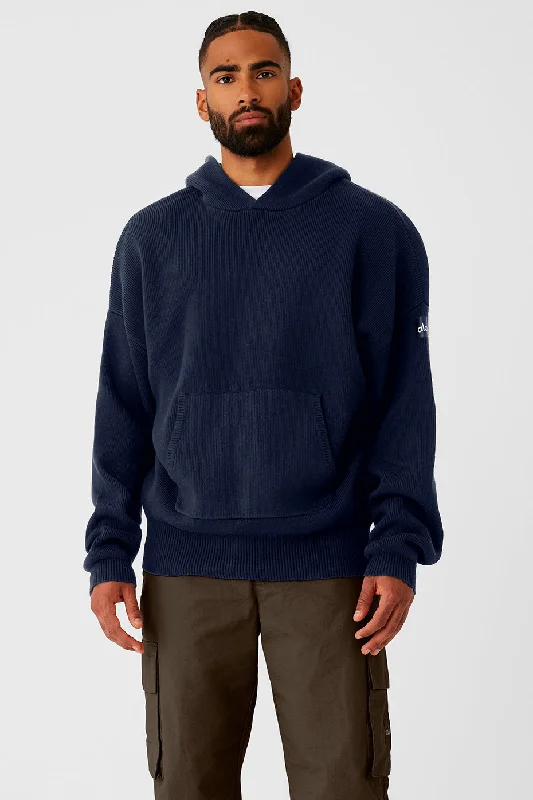 Scholar Hooded Sweater - Navy Fleece Sweater Nylon Polyester