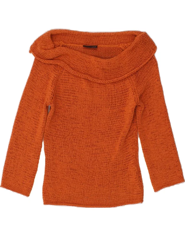 VINTAGE Womens 3/4 Sleeve Roll Neck Jumper Sweater UK 10 Small Orange High Neck Crew Neck V-Neck VINTAGE Womens 3/4 Sleeve Roll Neck Jumper Sweater UK 10 Small Orange High Neck Crew Neck V-Neck