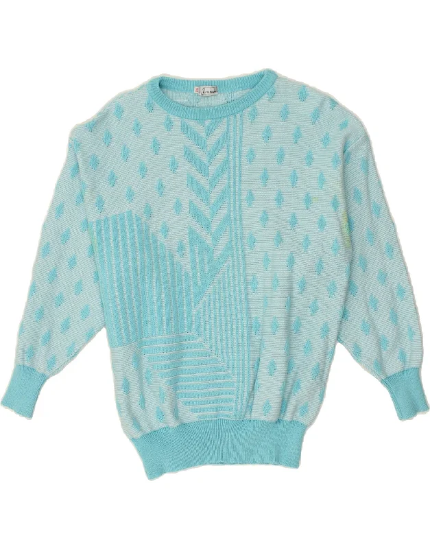 VINTAGE Womens Boat Neck Jumper Sweater IT 42 Medium Blue Argyle/Diamond Layered Multi-layer Single Layer VINTAGE Womens Boat Neck Jumper Sweater IT 42 Medium Blue Argyle/Diamond Layered Multi-layer Single Layer
