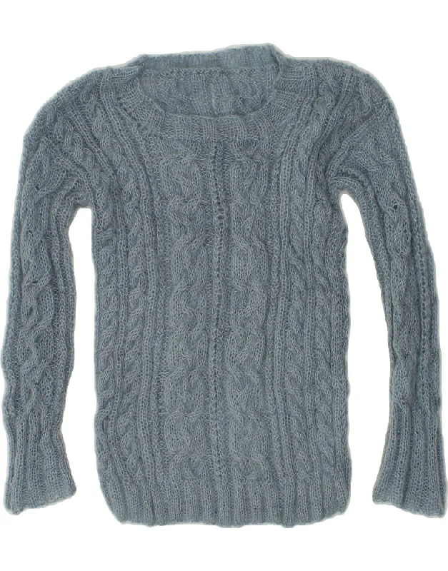VINTAGE Womens Boat Neck Jumper Sweater UK 10 Small Blue Cable Knit Ribbed Knit Lace Knit VINTAGE Womens Boat Neck Jumper Sweater UK 10 Small Blue Cable Knit Ribbed Knit Lace Knit