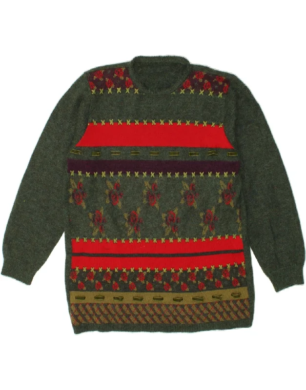 VINTAGE Womens Crew Neck Jumper Sweater UK 16 Large Green Floral Embroidered Appliqued Beaded VINTAGE Womens Crew Neck Jumper Sweater UK 16 Large Green Floral Embroidered Appliqued Beaded