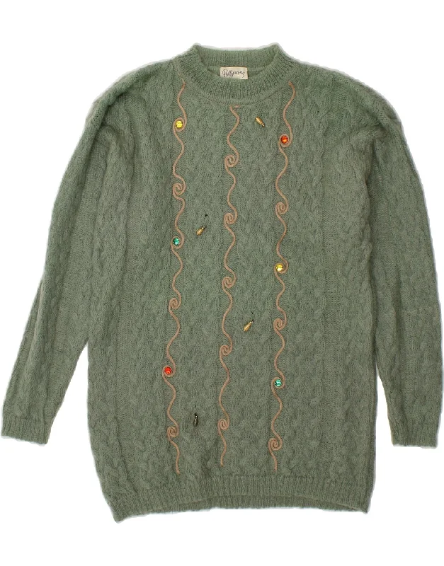 VINTAGE Womens Crew Neck Jumper Sweater UK 16 Large Green Mohair Oversized Loose Flowy VINTAGE Womens Crew Neck Jumper Sweater UK 16 Large Green Mohair Oversized Loose Flowy