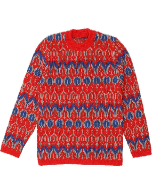 VINTAGE Womens Longline Crew Neck Jumper Sweater UK 10 Small Red Fair Isle Boxy Sweater Fitted Sweater A-Line VINTAGE Womens Longline Crew Neck Jumper Sweater UK 10 Small Red Fair Isle Boxy Sweater Fitted Sweater A-Line