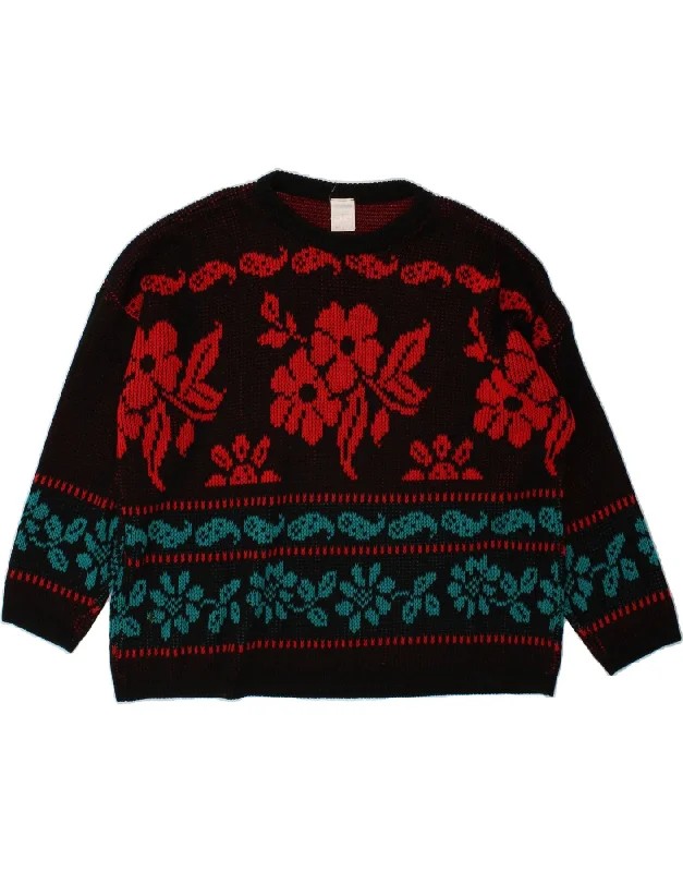 VINTAGE Womens Oversized Crew Neck Jumper Sweater UK 18 XL Black Floral Polka Dot Checkered Tartan VINTAGE Womens Oversized Crew Neck Jumper Sweater UK 18 XL Black Floral Polka Dot Checkered Tartan