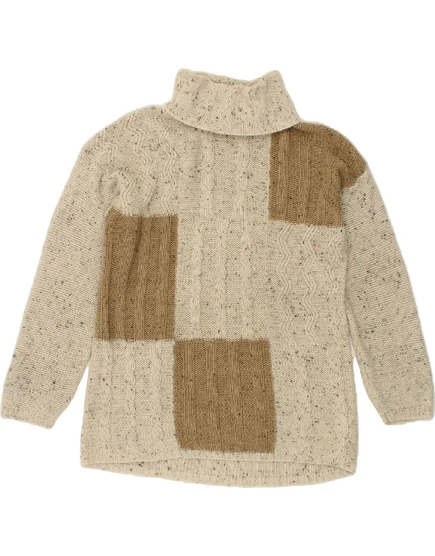 VINTAGE Womens Roll Neck Jumper Sweater UK 18 XL Beige Colourblock Acrylic Chenille Blend Fleece Blend Nylon Blend VINTAGE Womens Roll Neck Jumper Sweater UK 18 XL Beige Colourblock Acrylic Chenille Blend Fleece Blend Nylon Blend