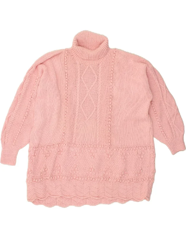VINTAGE Womens Roll Neck Jumper Sweater UK 20 2XL Pink Open Front Closed Front Wrap Front VINTAGE Womens Roll Neck Jumper Sweater UK 20 2XL Pink Open Front Closed Front Wrap Front