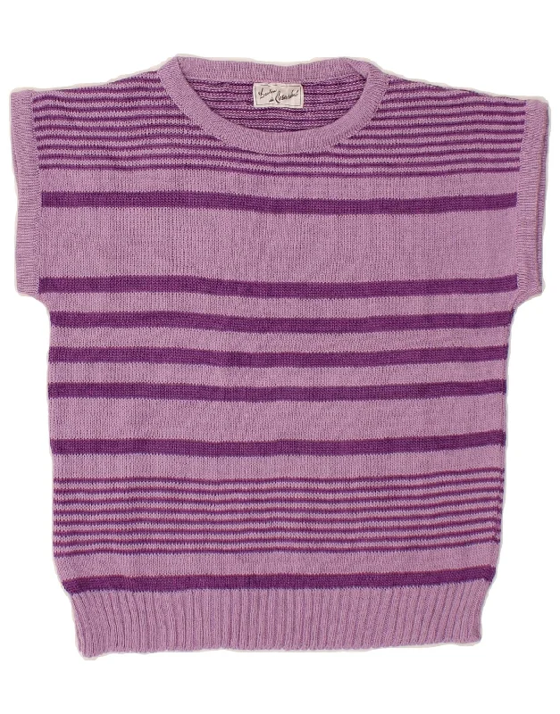 VINTAGE Womens Short Sleeve Crew Neck Jumper Sweater UK 12 Medium Purple Anti-Pilling Anti-Shrink Durable VINTAGE Womens Short Sleeve Crew Neck Jumper Sweater UK 12 Medium Purple Anti-Pilling Anti-Shrink Durable