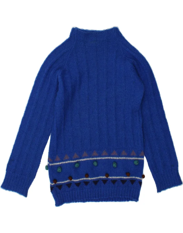 VINTAGE Womens Turtle Neck Jumper Sweater UK 14 Large Blue Fair Isle Wool Ribbed Striped Patterned VINTAGE Womens Turtle Neck Jumper Sweater UK 14 Large Blue Fair Isle Wool Ribbed Striped Patterned