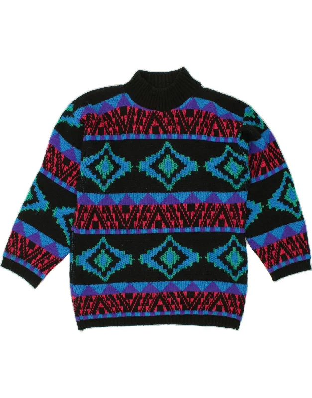 VINTAGE Womens Turtle Neck Jumper Sweater UK 14 Medium Blue Fair Isle Elegant Classic Vintage