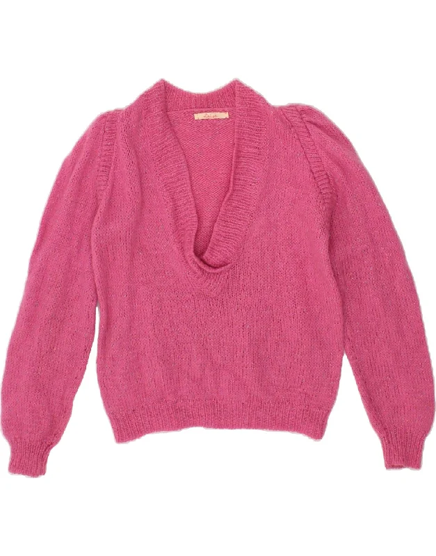 VINTAGE Womens V-Neck Jumper Sweater UK 18 XL Pink Chenille Fabric Brocade Fabric Lace Fabric VINTAGE Womens V-Neck Jumper Sweater UK 18 XL Pink Chenille Fabric Brocade Fabric Lace Fabric