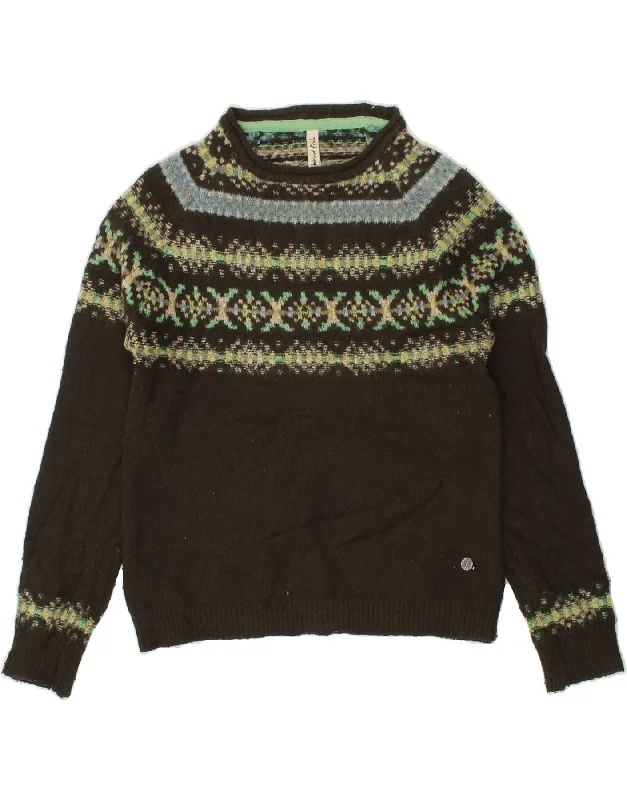 WEIRD FISH Womens Boat Neck Jumper Sweater UK 12 Medium Brown Fair Isle Lace Blend Ribbed Blend Corduroy Blend WEIRD FISH Womens Boat Neck Jumper Sweater UK 12 Medium Brown Fair Isle Lace Blend Ribbed Blend Corduroy Blend