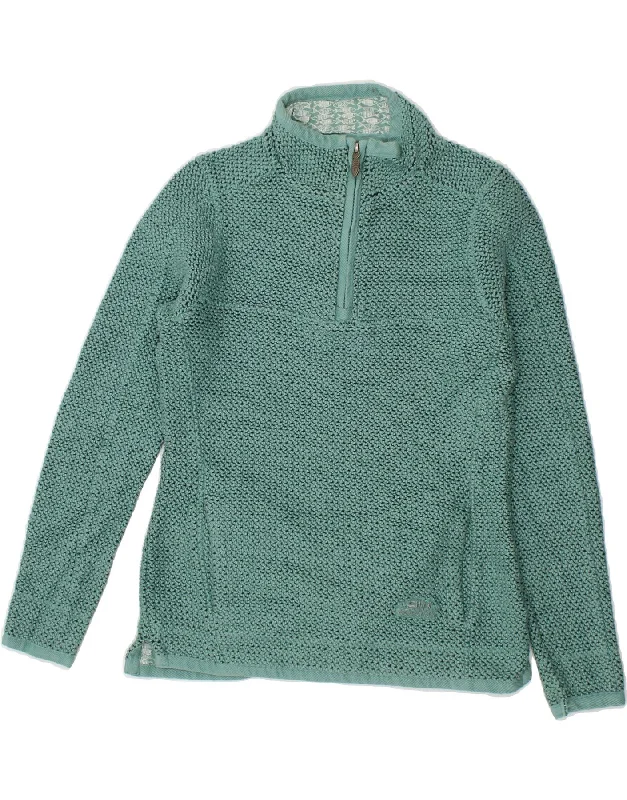 WEIRD FISH Womens Zip Neck Jumper Sweater UK 8 Small Green Cotton Tailored Straight A-Line