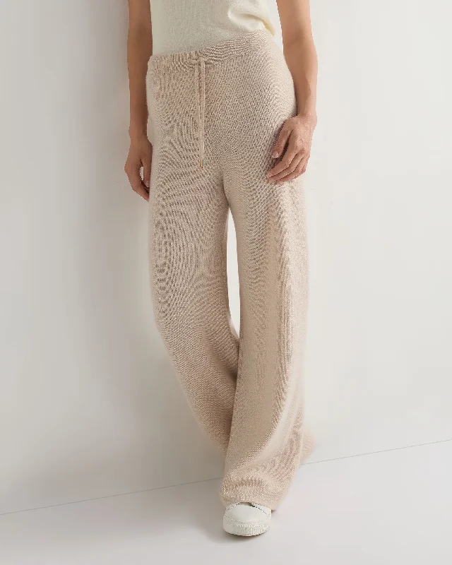 Women's Honeycomb Knit Cashmere Trouser Ecru White Trousers sophisticated sleek