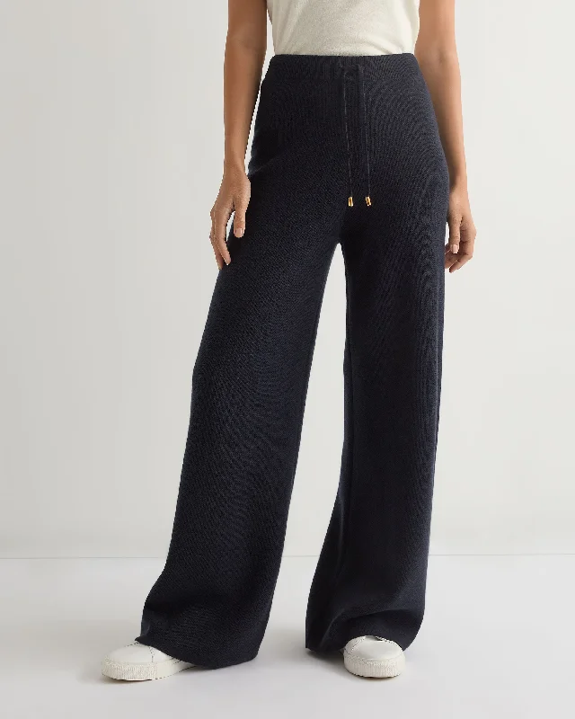 Women's Honeycomb Knit Cashmere Trouser Navy Blue Trousers luxurious high-end