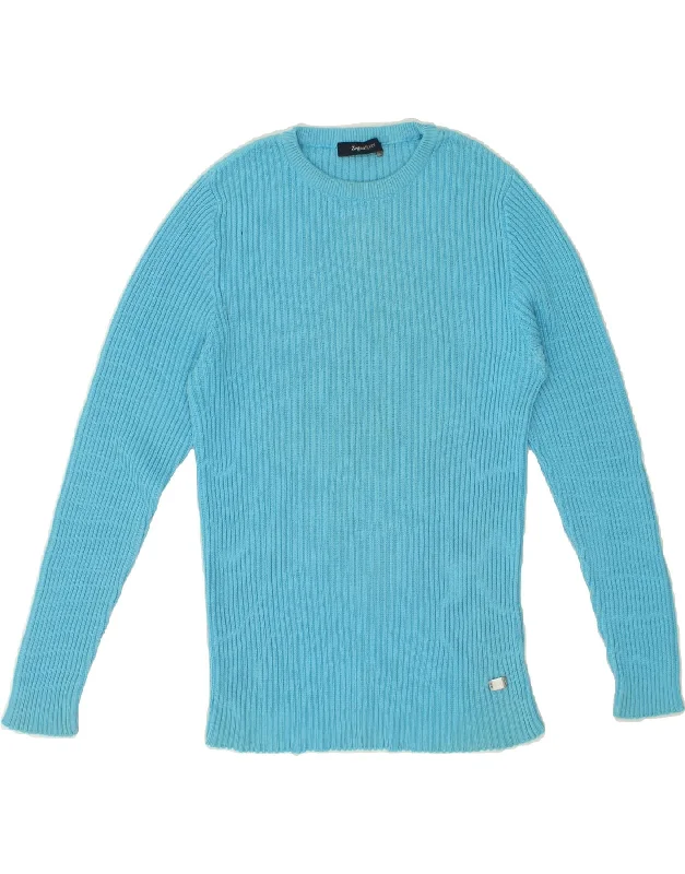 ZEGNA SPORT Womens Crew Neck Jumper Sweater UK 14 Medium Blue Cotton Sequined Glittery Shiny ZEGNA SPORT Womens Crew Neck Jumper Sweater UK 14 Medium Blue Cotton Sequined Glittery Shiny