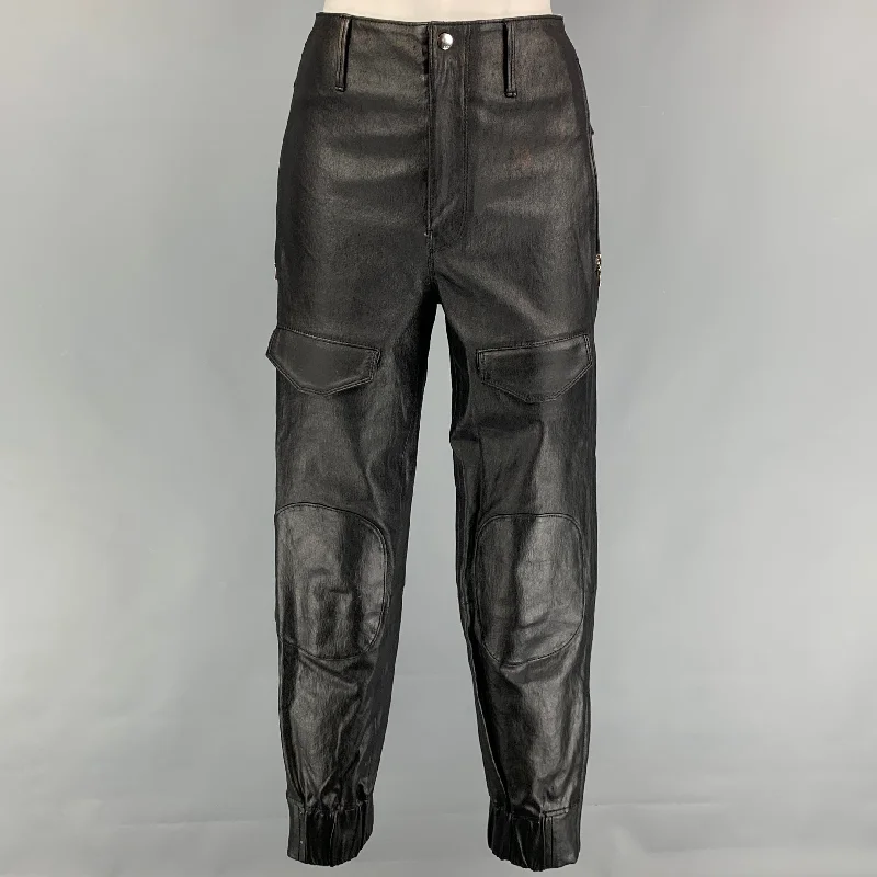 RtA Size S Black Leather Lamb Skin Zippers Detail Dress Pants Trousers Yoga Stretchy