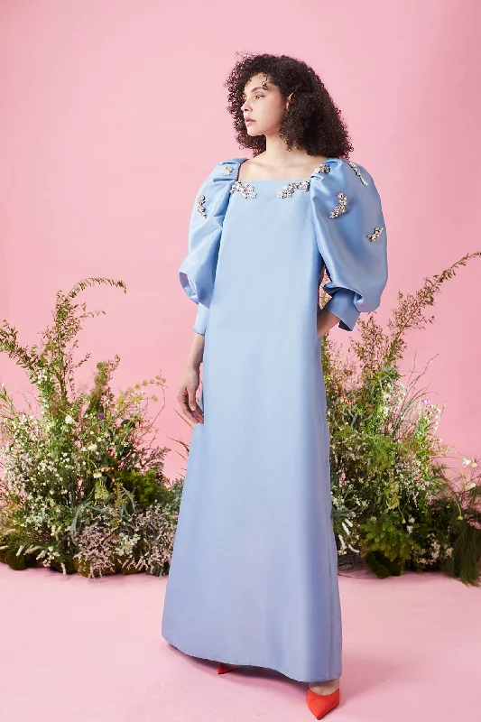 A line taffeta dress with crystal embellishments