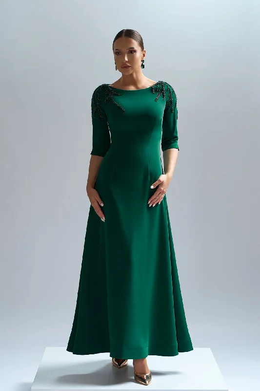 Ankle length crepe dress with embroidery