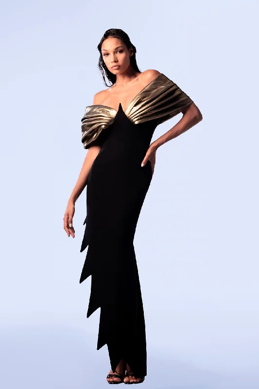 Avant garde crepe and satin dress