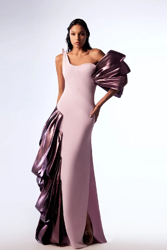 Cascading metallic crepe dress