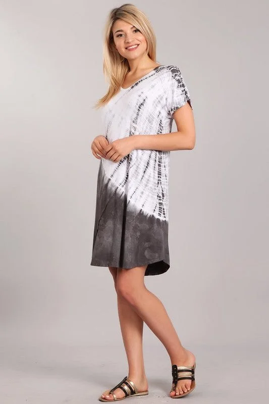 Chatoyant Casual Tie Dye Dress Gray