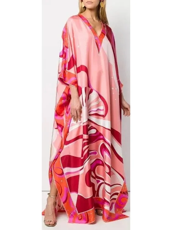 Copacabana Print Silk Kaftan Dress