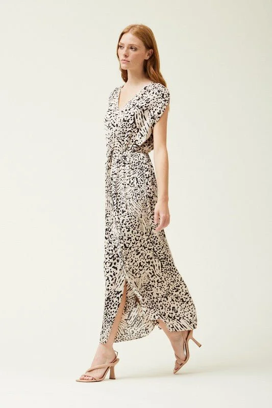 Cream Speckled Slit Hem Summer Dress