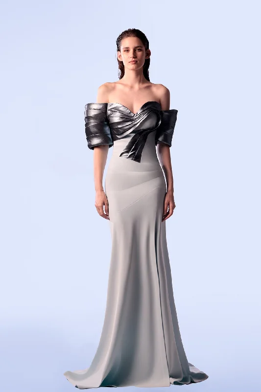 Crepe and metallic draped dress