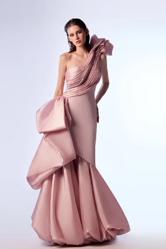 Crepe and organza aymmetrical dress