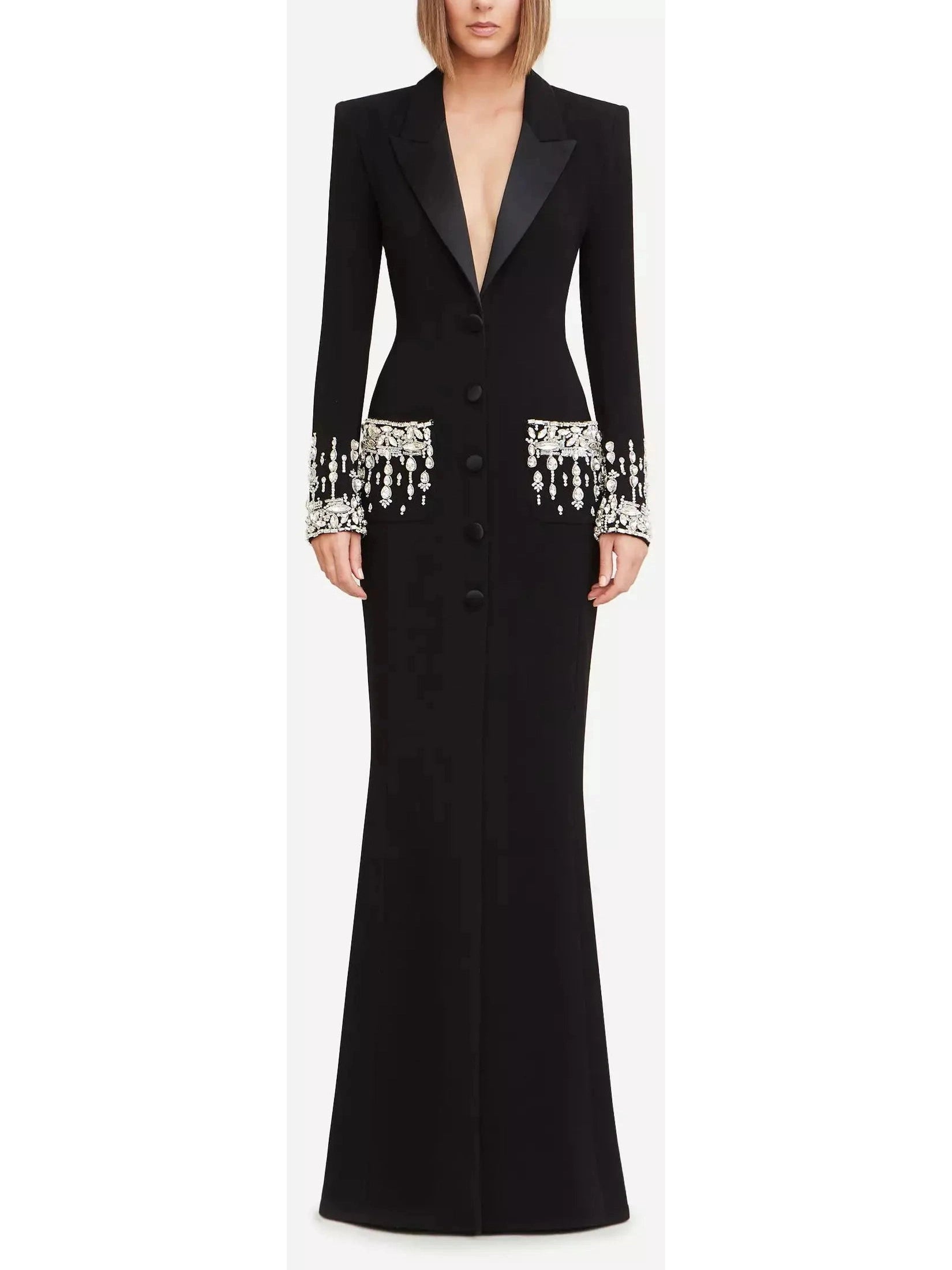 Crystal-Embellished Cady Blazer Dress/Gown