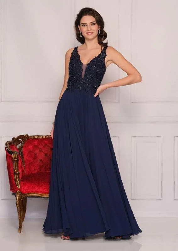 Dave & Johnny - A9159 Sexy V-Neck Lace Bodice A-Line Dress