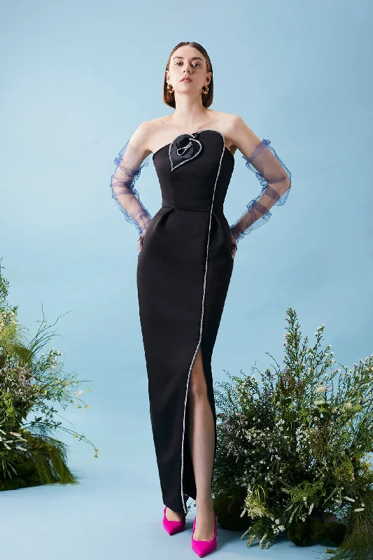 Double satin dress featuring side slit