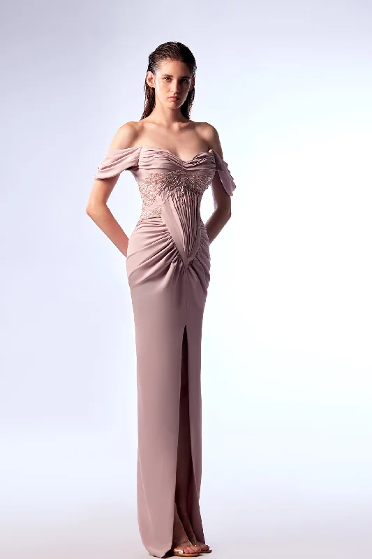 Draped crepe dress with lace details