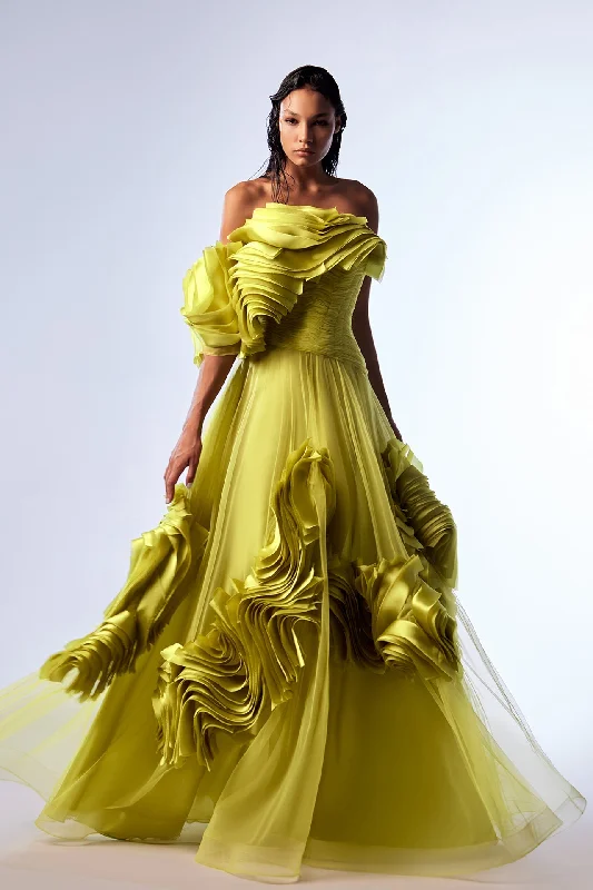 Draped tulle dress with pleats