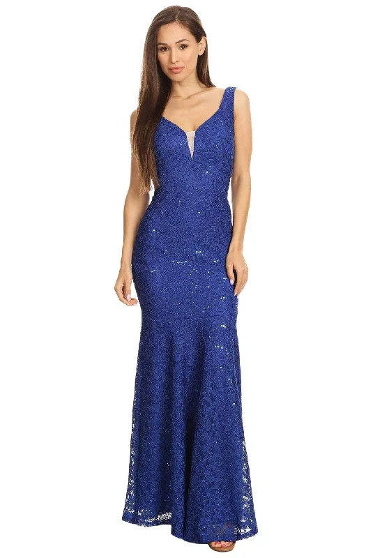 Eureka Fashion - 5010 Lace Deep V-neck Trumpet Dress