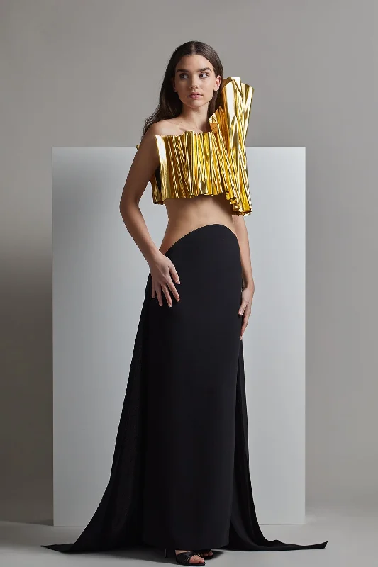 Gold detailed bodice crepe gown