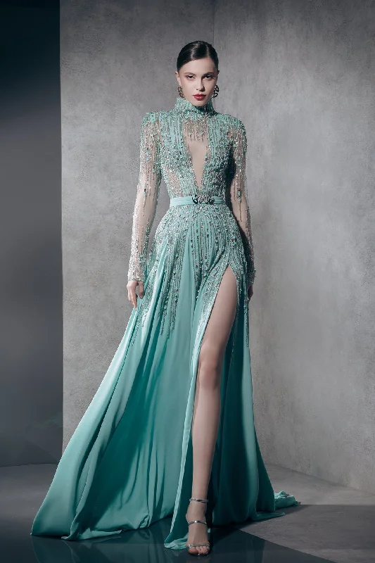 High slit beaded gown
