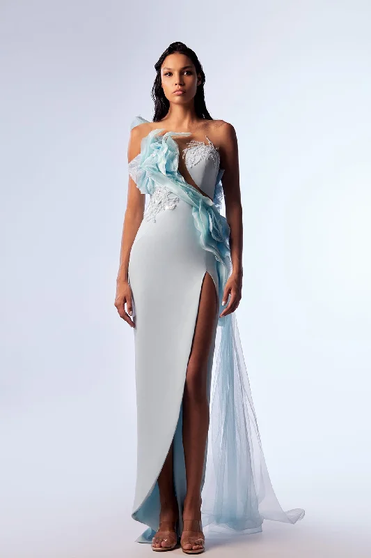 High slit crepe dress with organza details